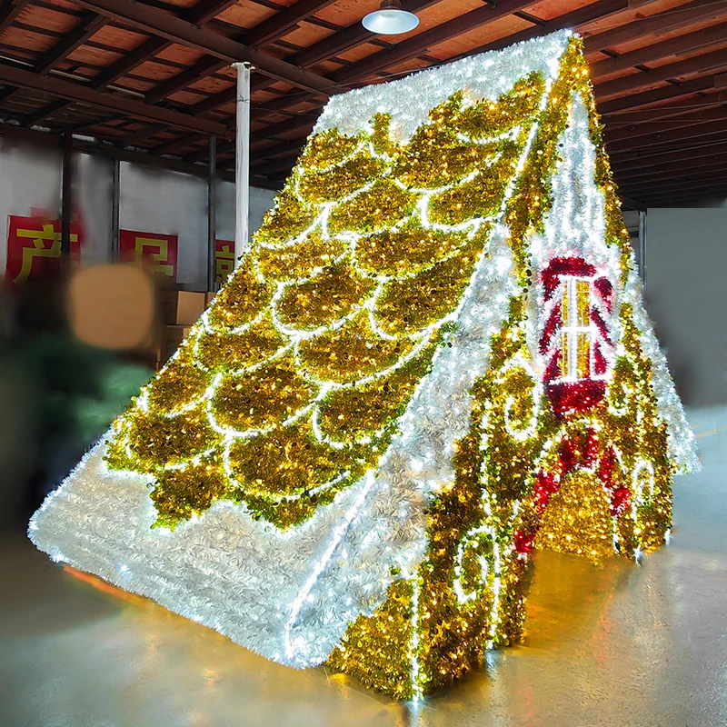Outdoor Customized 3D LED Santa Hut Christmas Candy house Motif Lights Decoration