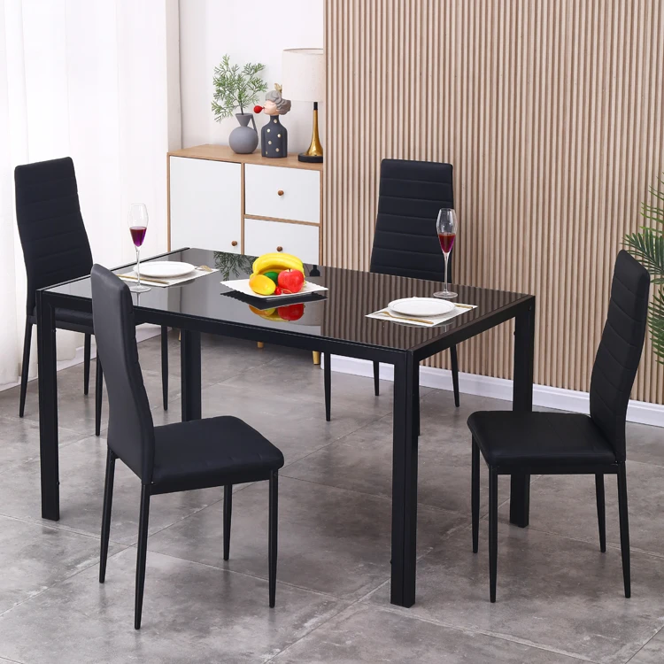 Modern Design Dining table set 6 seater Glass top black glass dining table set 6 chairs