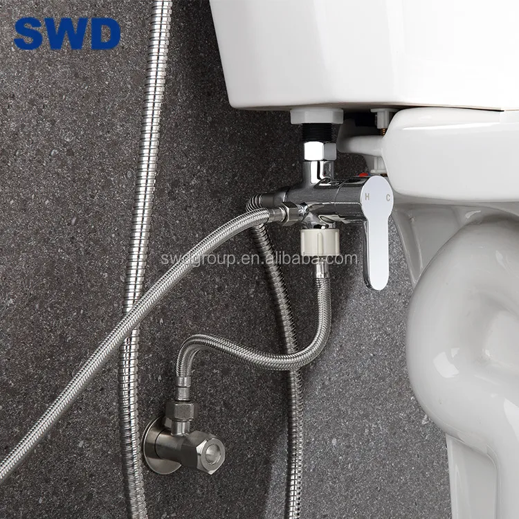 Stainless Steel Brass Hand Held Bidet Sprayer Set Shattaf Toilet Hose Mixer T-Valve Set Cold And Hot Water Bidet