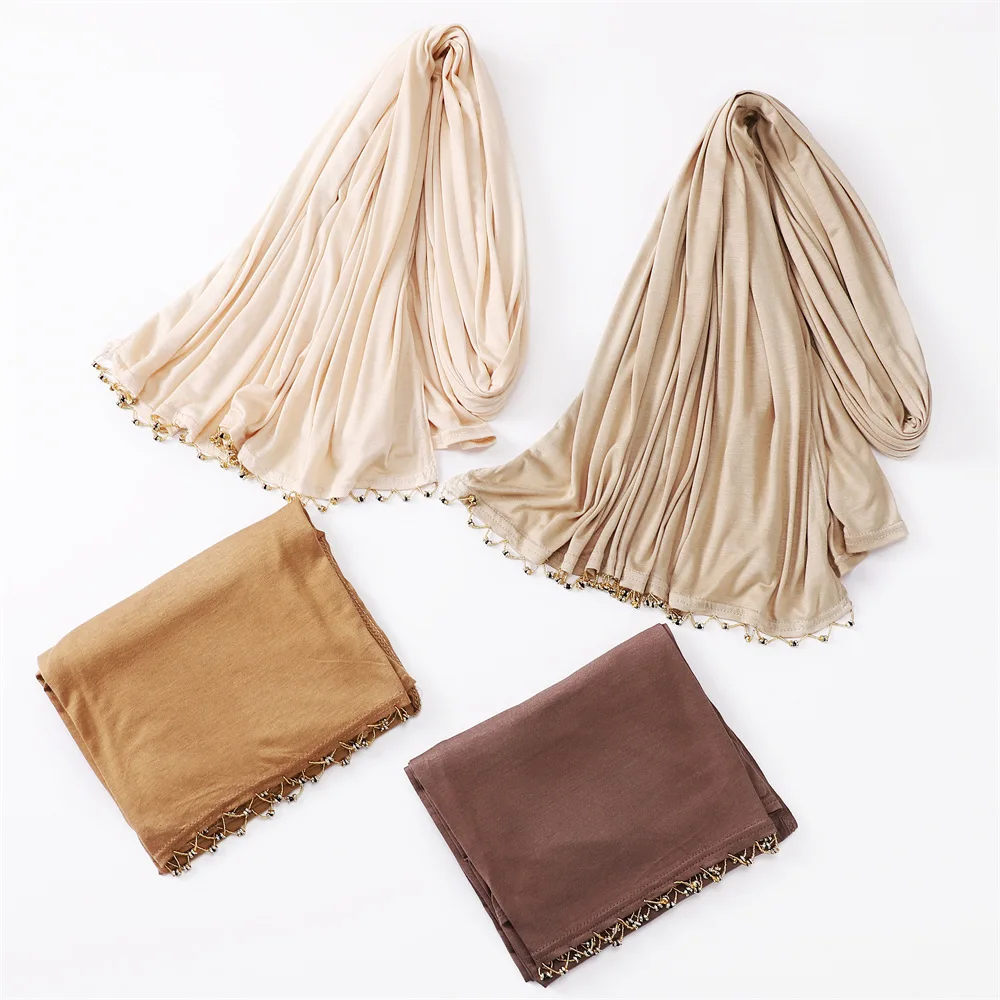 Wholesale of solid colored mercerized cotton elastic and breathable handmade bead hanging gold ring scarf