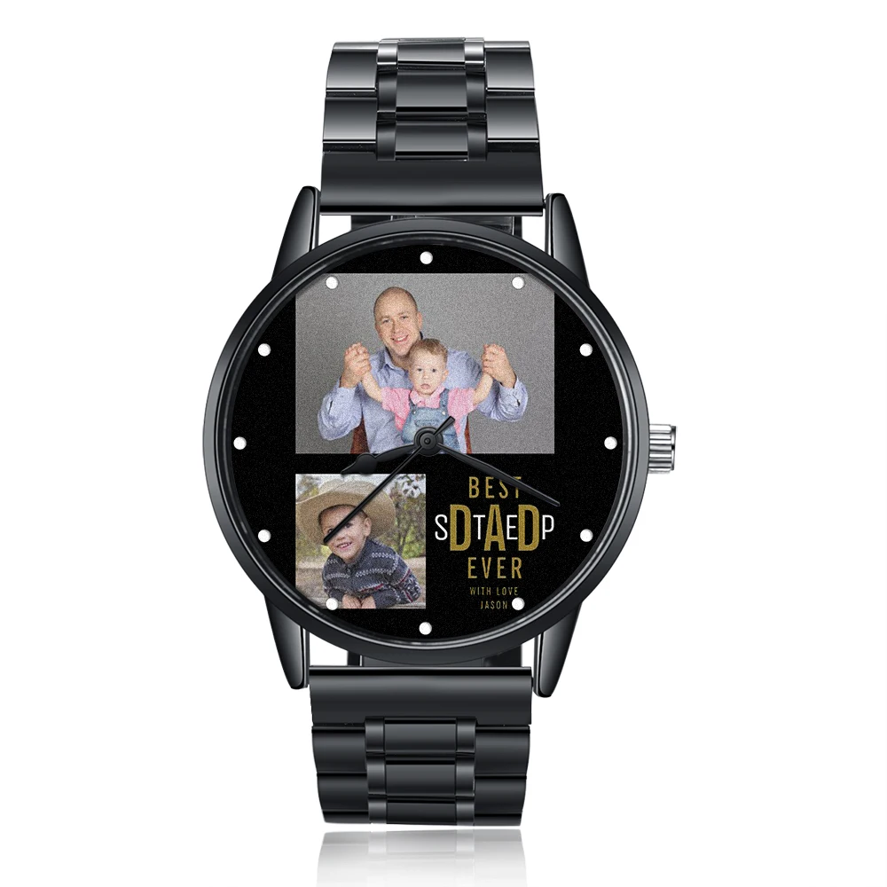 Часы мужские черные с фото на заказ, ширина браслета 21 мм