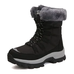 New Style Solid Color Plush Warm Waterproof Snow Boots Fashion Lace Up Outdoor Casual Winter Boots For Women