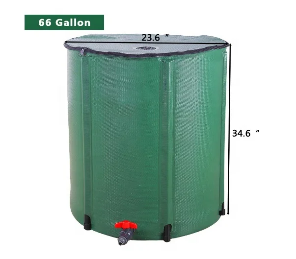 VINGLI 66 Gallon Collapsible Rain Barrel, Portable Water Storage Tank, Rainwater Collection System Downspout