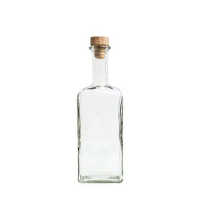 Квадратная стеклянная бутылка для водки виски 70cl текила с деревянной пробкой