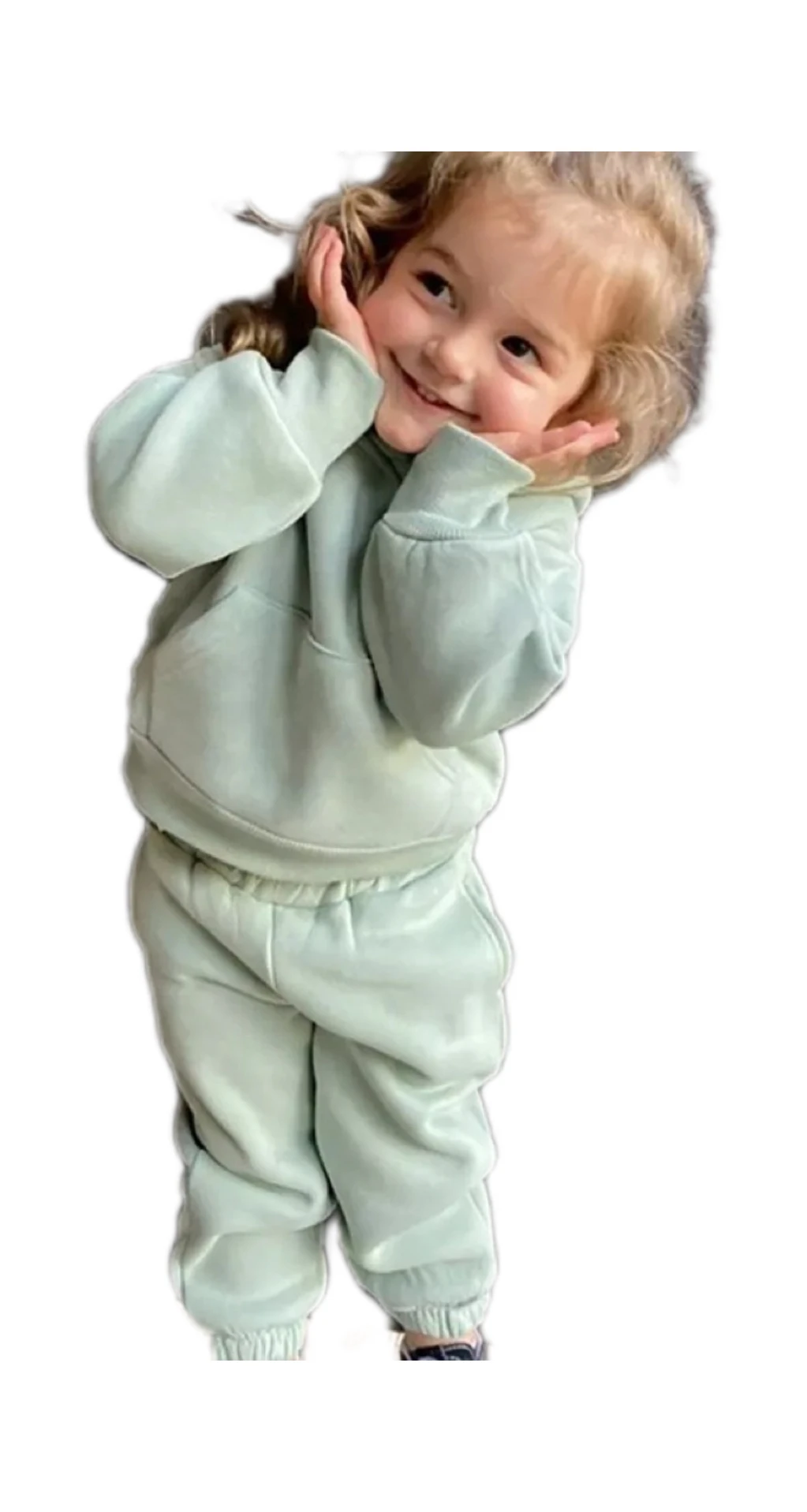 Boys and girls Korean version of the new winter suit cotton fashion simple solid color hoodie corset pants casual fleece suit