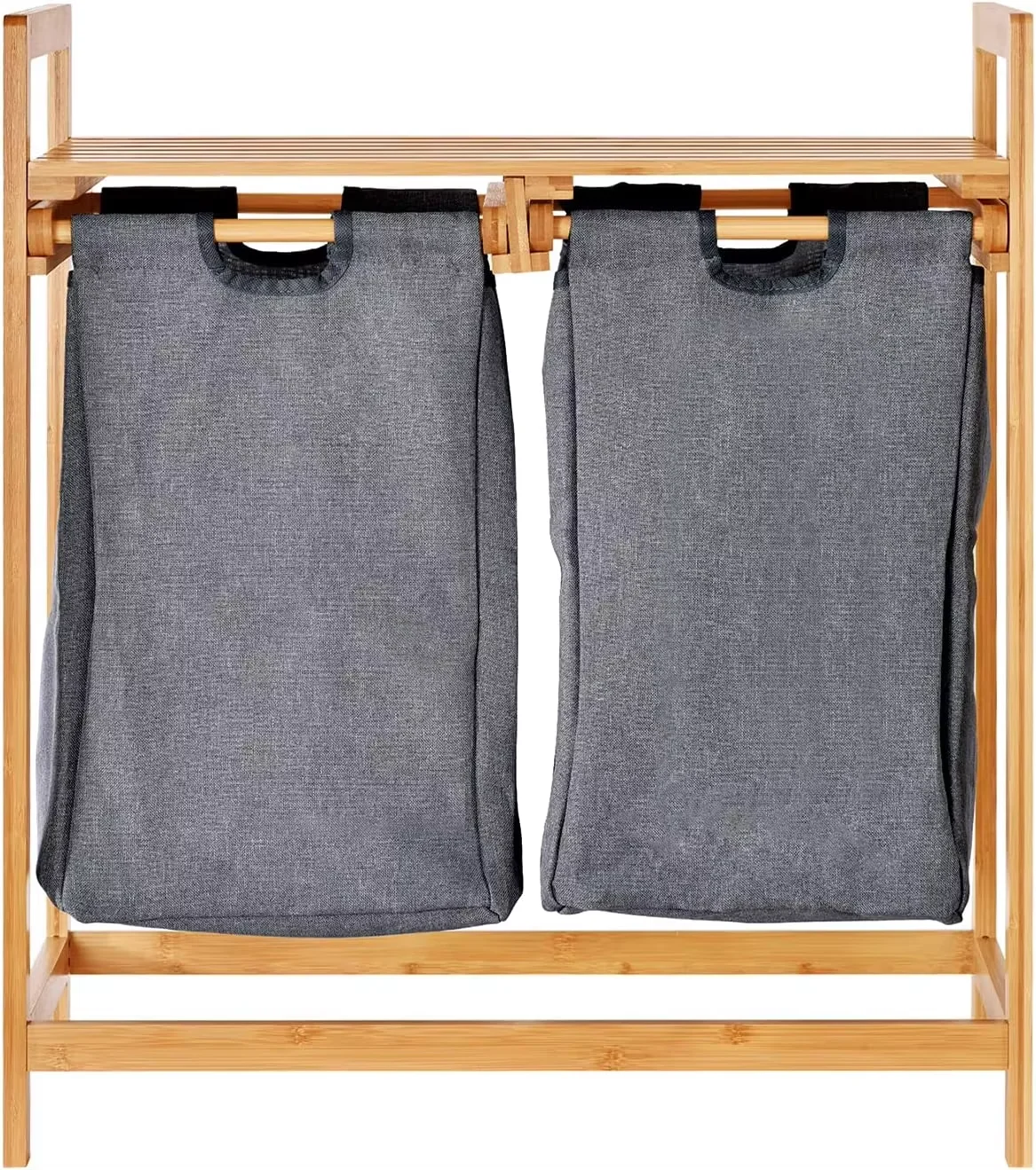 Bamboo Double Storage Laundry Hamper Storage Cart Laundry Bags Baskets With Lids Laundry Room Organizer Bathroom Accessories