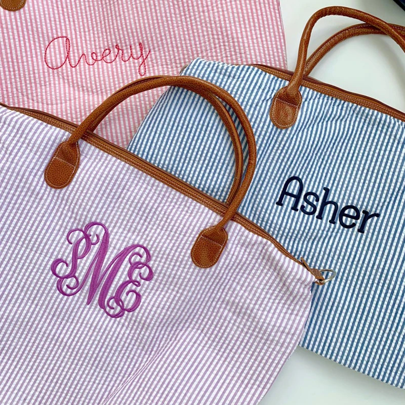 Женская розовая спортивная сумка Seersucker оптовая продажа Monogrammed на молнии