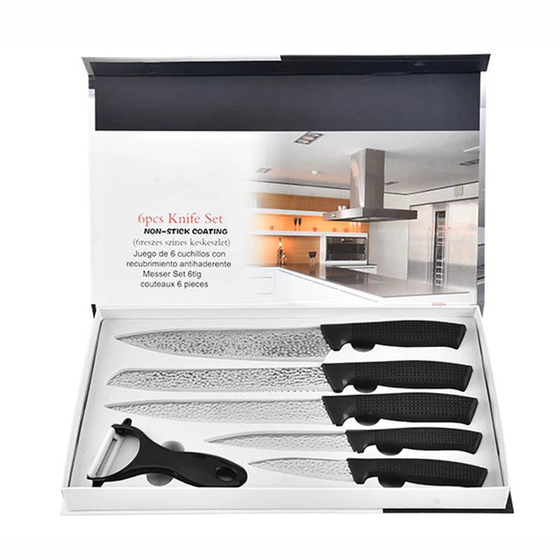
Amazon Hot selling 6 pieces Non-stick Coating Knife set with Color Box Stainless Steel Knife set 