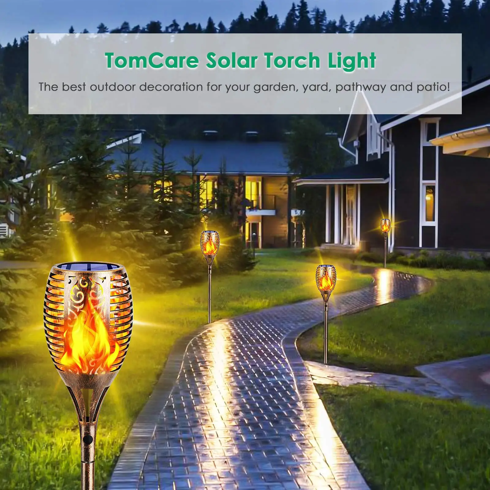 High Quality Outdoor waterproof 33/51/72/96 led solar power flame torch light for decorative courtyard landscape garden pathway