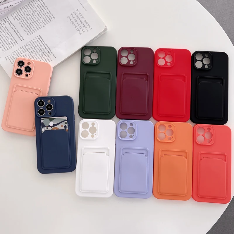 Soft Silicone Case For iPhone 14 13 12 11 Pro Max XS XR X 8 Plus 13Pro iPhone13 iPhone11 Phone Cover With Card Slot Holder
