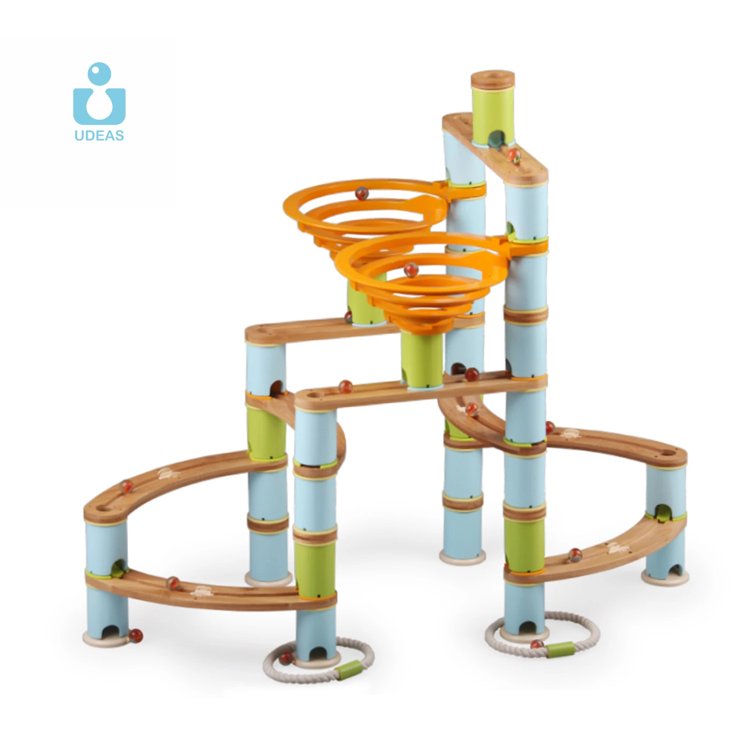 Eco Friendly Bamboo Assembly Marble Race Run Track Toy Game Set Wood Building Blocks Kids Children Educational Marble Run