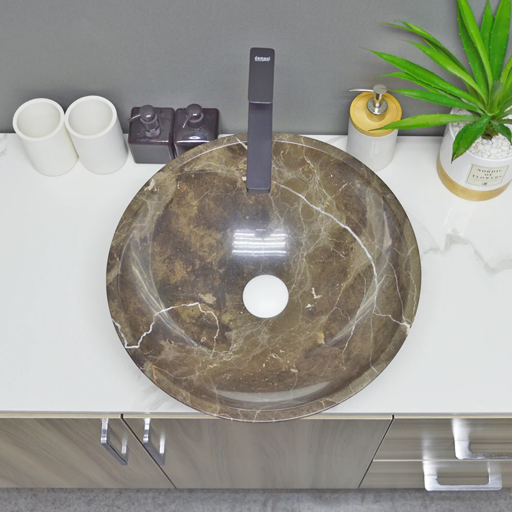 Luxury style wash basins marble sink bathroom vessel sink round shape basin washbasin counter top basin