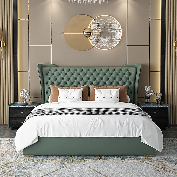 Modern leather 1.8 meters wholesale king size Luxury modern chesterfield bed new bedroom Solid Wood bed furniture