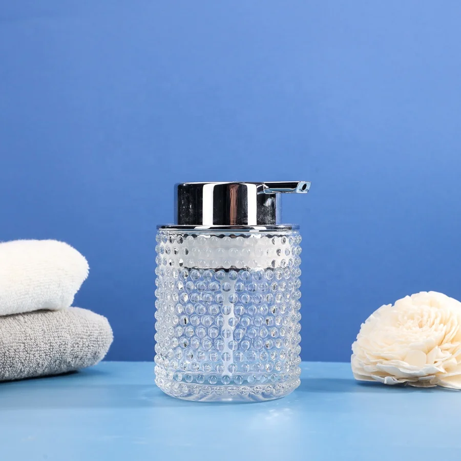 Reusable Wide Mouth 8oz 250ml Round Glass Soap Dispenser Bottle Luxury Design With Lotion Pump Sprayer For  Hand Washing