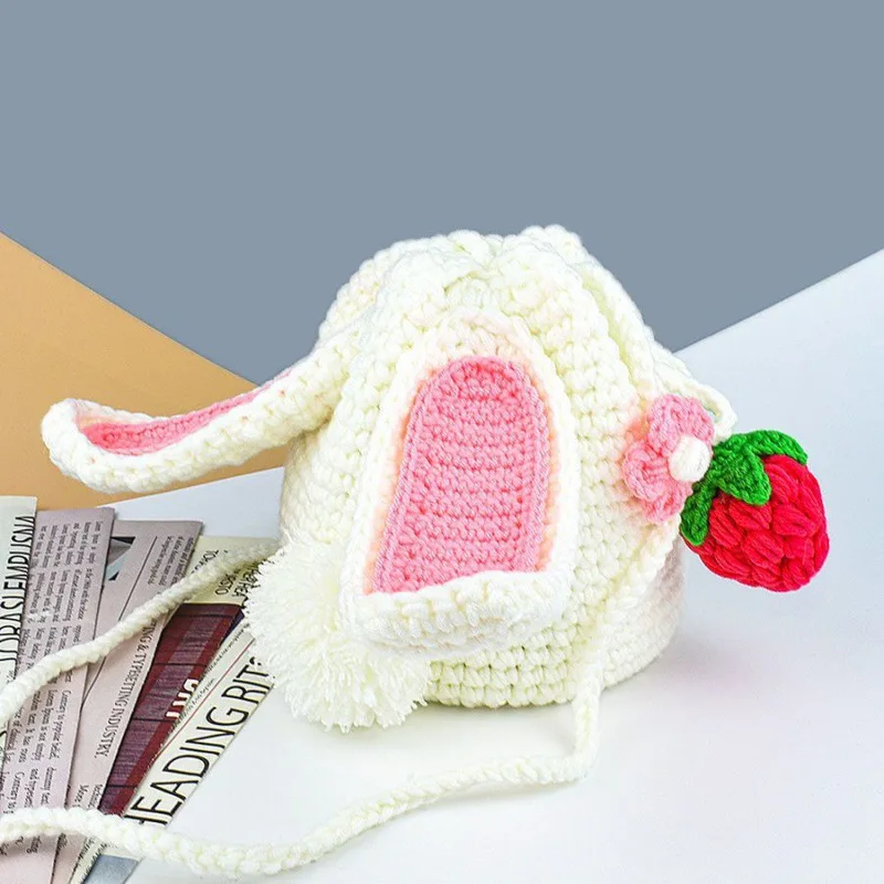 crocheted knitted strawberry carrot rabbit ear bag hand-knitted cute wool woven handmade shoulder bag