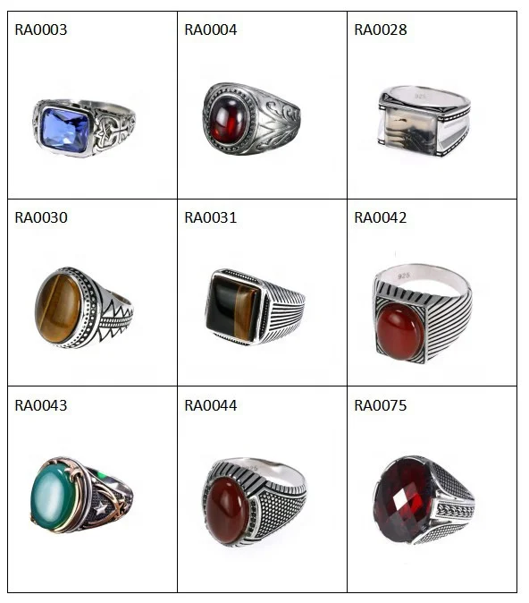 925 Silver Gems Stone Mens Ring Luxury Big Turkish Ring With Green Red Tiger Eyes Stones Vintage Turkey Jewelry  Rings For Men