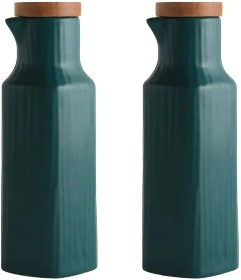 2Pcs a Set Pure Color Ceramic Dispenser Bottle, Olive Oil Bottle,