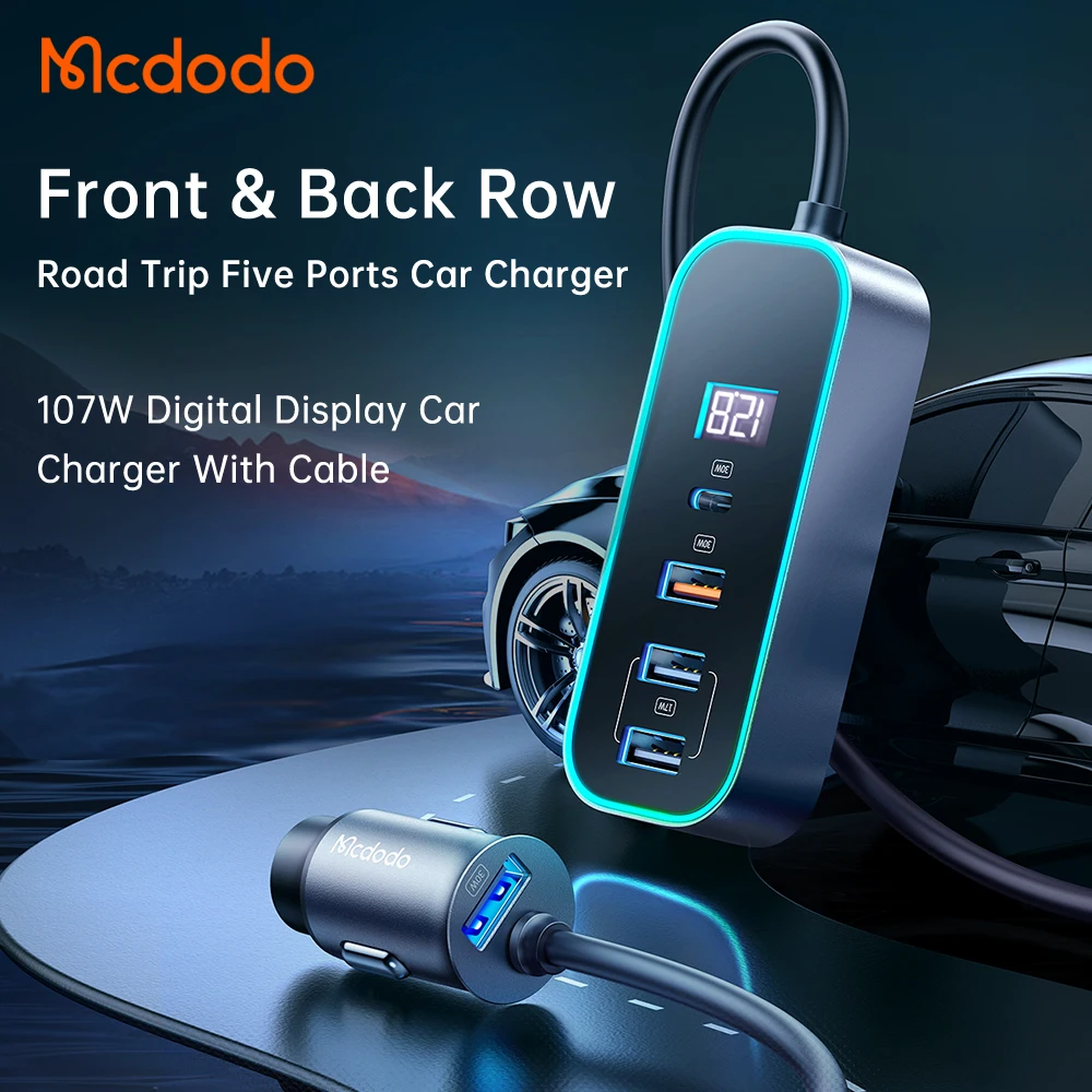 107W 5 USB In Car Travel Adapter PD3.0 QC4+ PPS 30W 27W Fast Charging For Iphone Samsung Tablet Mobile With Cable Fast Charger