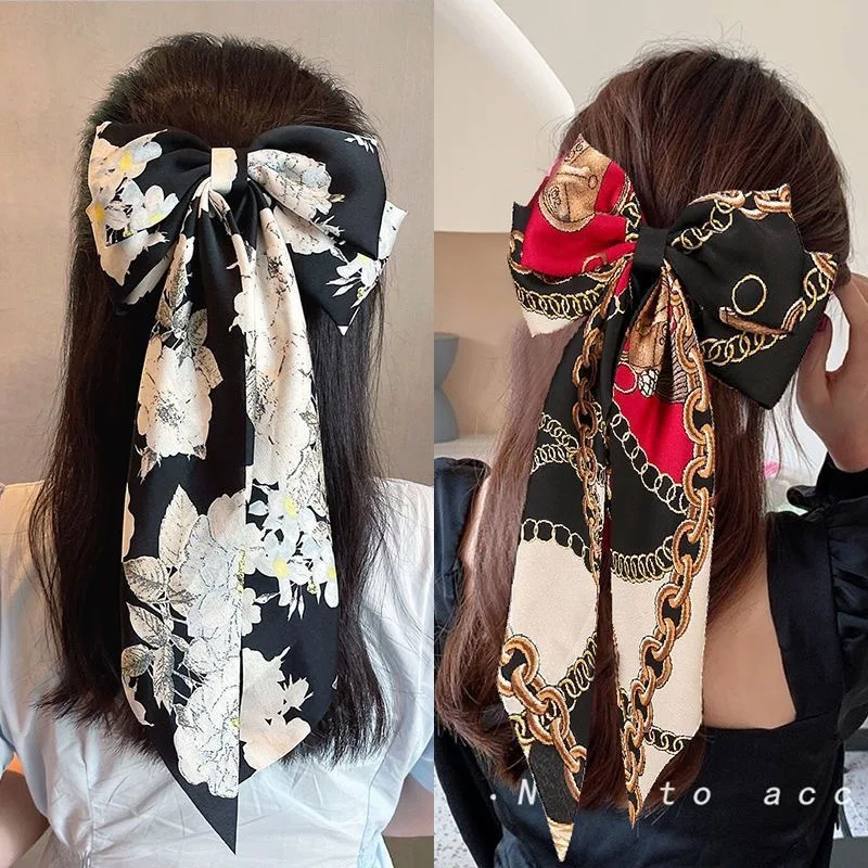 SongMay designer hair bow Fabric Soft Long Tail Large Bow Hair clip Vintage Silk Elegant Hair Accessories baby Girls bows