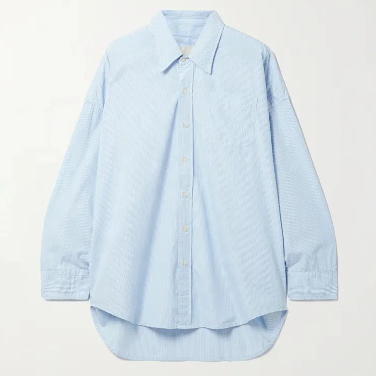Wholesale casual shirts Ladies Tops and Blouses Oversized Striped Cotton Oxford Casual bulk essentials Shirt For Women