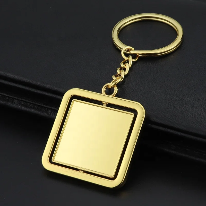 Cheap Bulk Stock Rotating Metal Keyring Blank Spinning Keychain Round Square Key chain