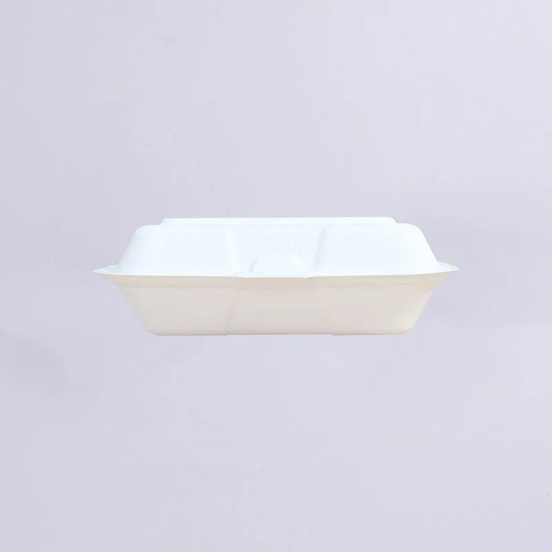 disposable bagasse food container 9' 3-Compartment Clamshell