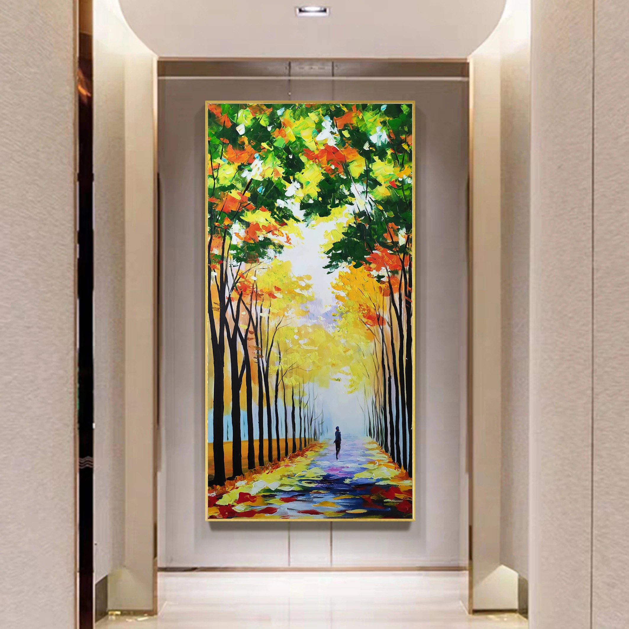 Handpainted Abstract Oil Painting of a Colorful Tree on Canvas Landscape Artwork