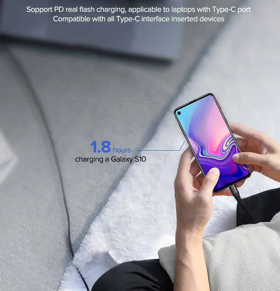 2M 6.7FT Long PD USB-C to USB C Braid Cable Fast Charging for Macbook Laptop Phone