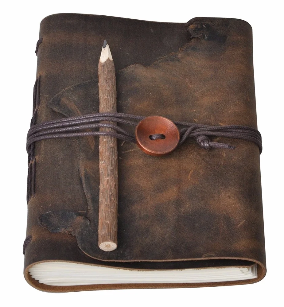 Eco-friendly high quality colorful leather material made leather hardcover notebook