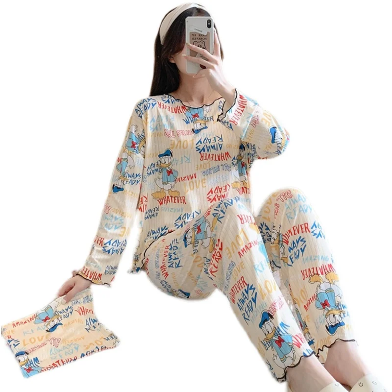 
Autumn Long Sleeve Pajamas Milk Silk Long Sleeve Pants Suit Cartoon Fashion Printing Pyjamas Set 