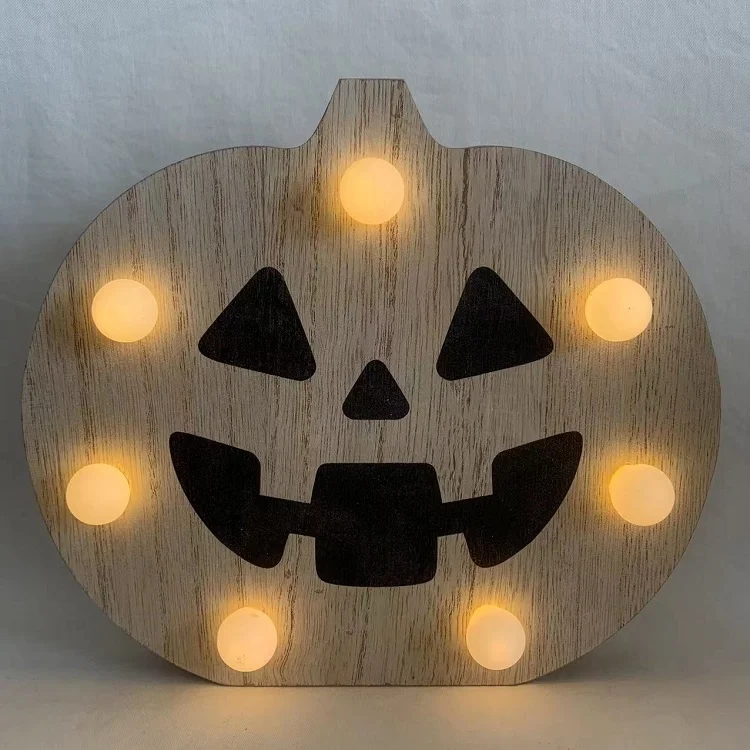 Wooden craft pumpkin model with LED lights table decoration