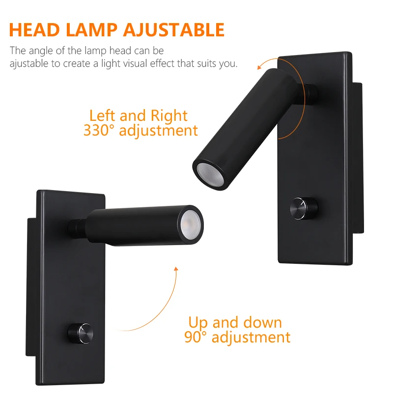 3W Led  Dimmable led book light Adjustable Folding Indoor Reading Bedside Lamp For  Bedroom Hotel Wall Sconce