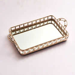 35*21*8 Cm European Style Metal Tray With Handle Cosmetic Storage Mirror Tray