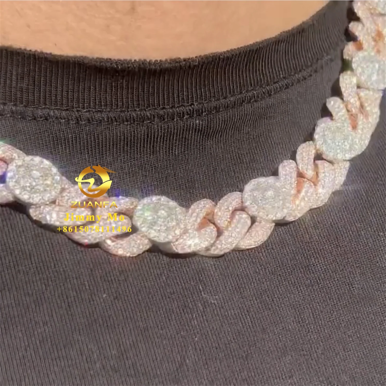 New Style Popular 18mm Width  Iced Out Man Hip Hop Jewelry Pass Diamond Tester VVS1 Moissanite Flower Cluster Cuban Link Chain