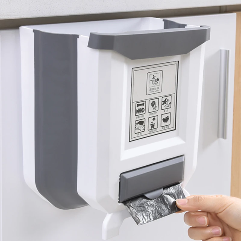 Folding Waste Bin Kitchen Cabinet Door Trash Bin Trash Can Wall Mounted Trashcan for Bathroom Toilet Waste Storage car Ashcan