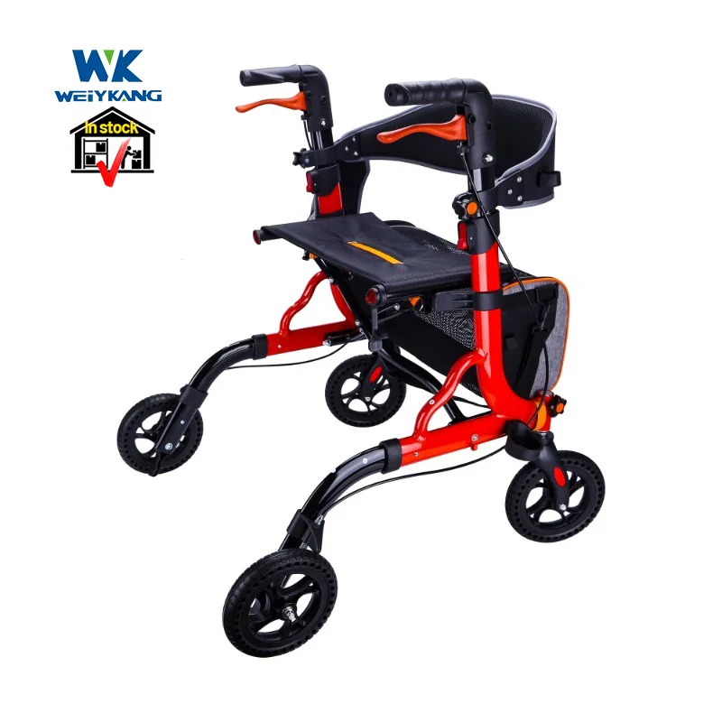 8 inch PU solid wheel Aluminum Frame Assisted Walking Wheelchair Rollator Walker With Seat With Basket For Senior