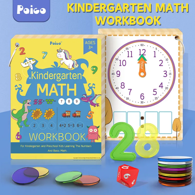 Early Math Learning Activity Book with chips and numbers
