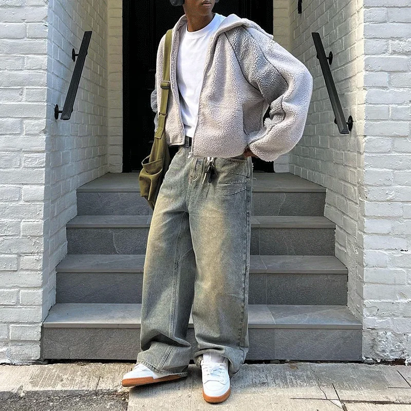 Custom Sherpa Embroidery Logo Streetwear Winter Warm Color Blocked Patchwork Zip Up Fluzzy Fleece Hoodie For Men Manufacturer