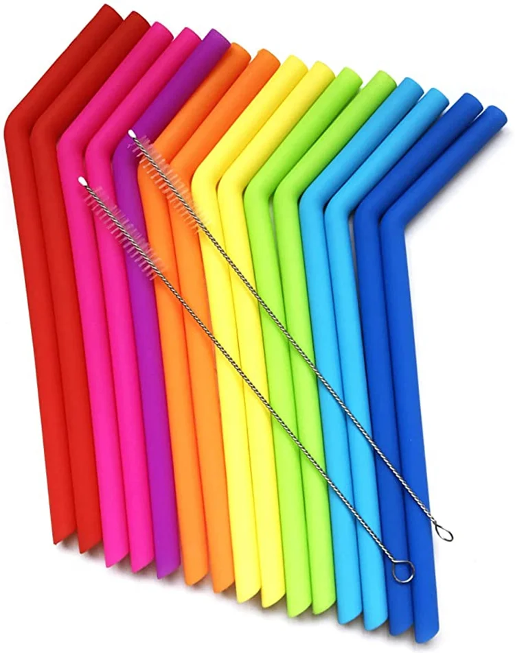 Reusable Silicone Drinking Straws Set Straight Bent Straws with Cleaning Brushes 20oz 30oz Tumbler Bar Party Straws