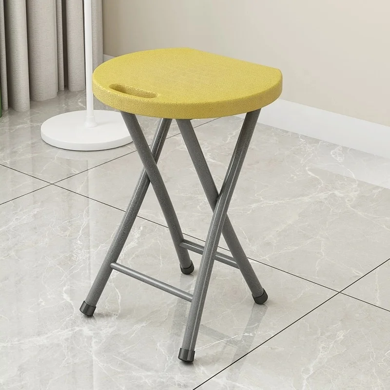 Plastic folding chair stool round seat metal leg simple small bench dining table chair picnic camping outdoor portable stool