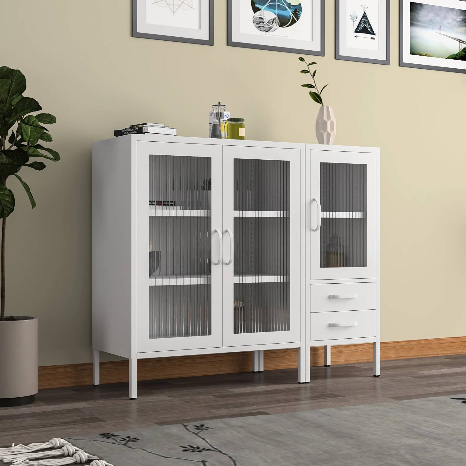 Combination Home Cabinet with Glass Pattern Versatile Furniture for Living Room Bathroom Hotel Hall Home Bar School Hospital