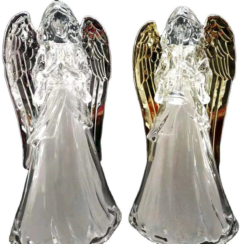 Wholesale custom to different shapes Acrylic Glitter Angel With Cool White Led christmas item