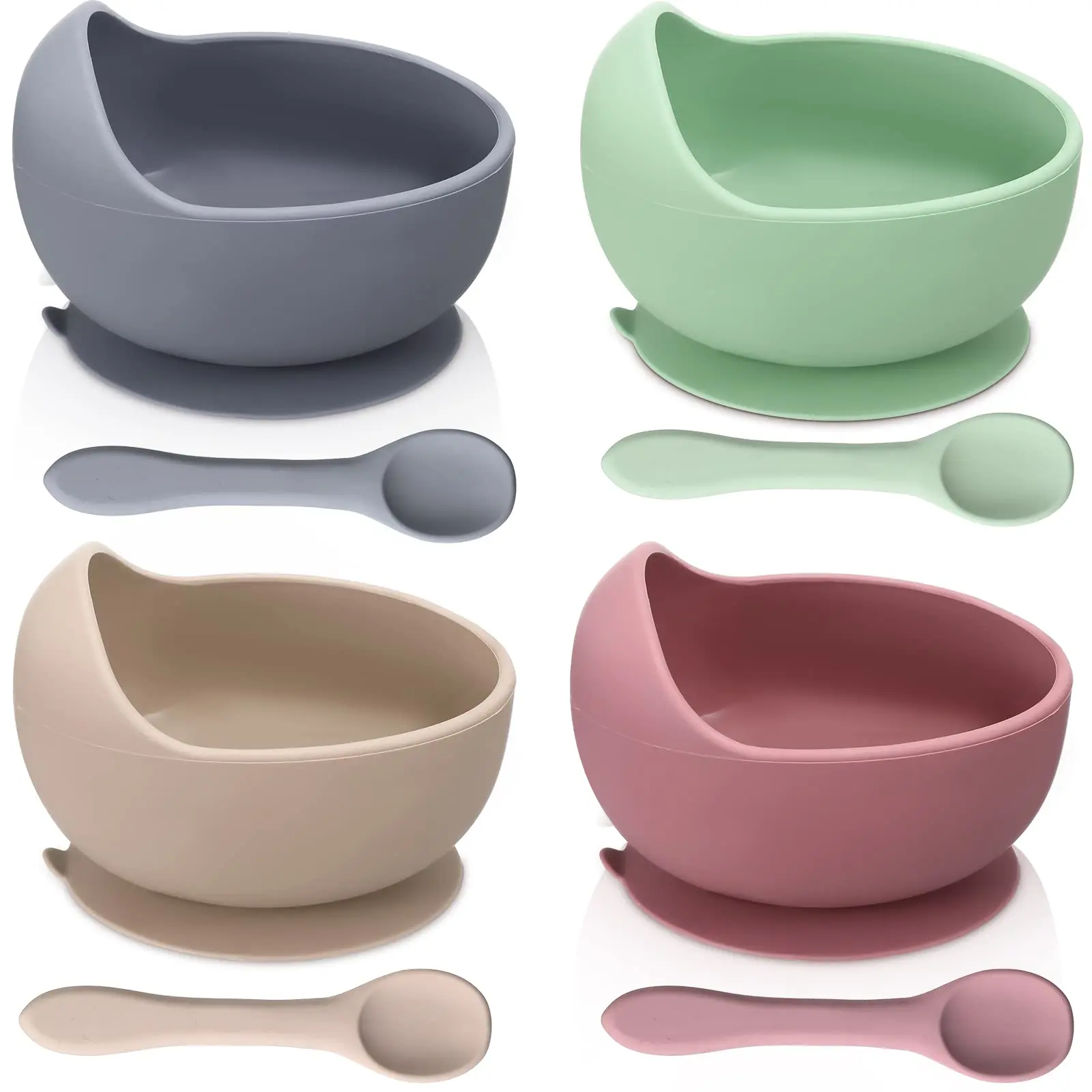Food Grade Silicone Bowl with Suction BPA Free Silicone Plate with Spoon for Baby Easy to wash Bowl and Silicone Spoon 2pack