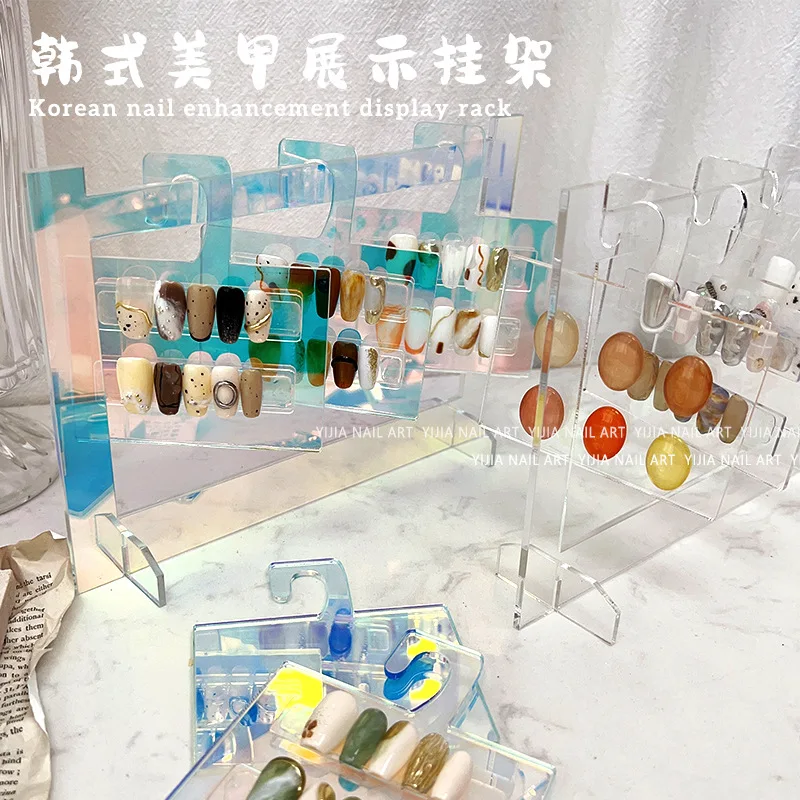 Wholesale Nail Art Tools Press On Nails Color Card Clear Panel Holographic Nailart Rack Acrylic Nail Display Stand Private Label