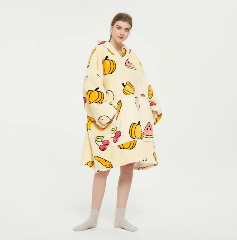 Unisex Hoodie Blanket Comfy Sherpa Giant Hooded Sweatshirt Print Oversized Ultra Plush Women Top High ONE Size Winter Fruits