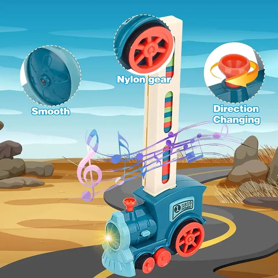 Hot Sale Automatic Domino Train Sound Light Laying Dominoes Rally Train Sets Domino blocks set
