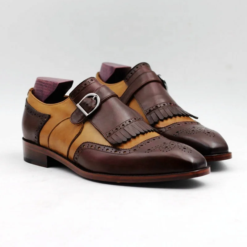 Cie Customized Handmade Monk Blake Stitched Brown Casual Pure Leather Shoes for Men
