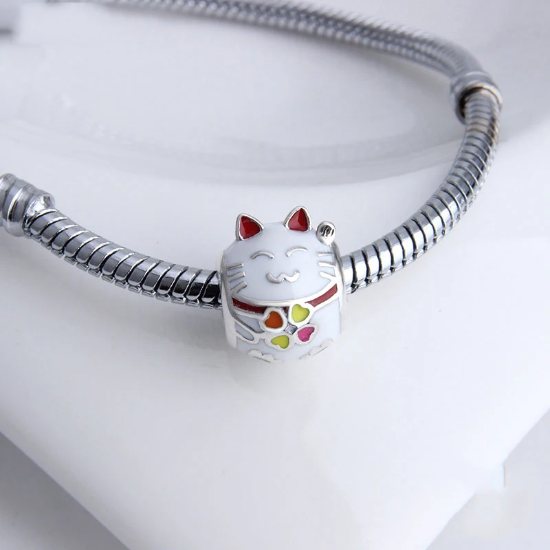 Real 925 sterling silver Fashion Clip Cute Bird Cat Owl Rabbit Beaded Beads Charm Bracelets for Woman Jewelry with Charms