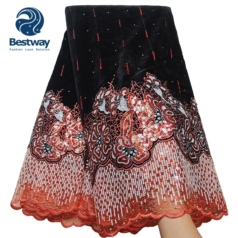Bestway 2023 Exclusive Velvet Stitching Sequin Net Embroidery Velvet Lace Fabric