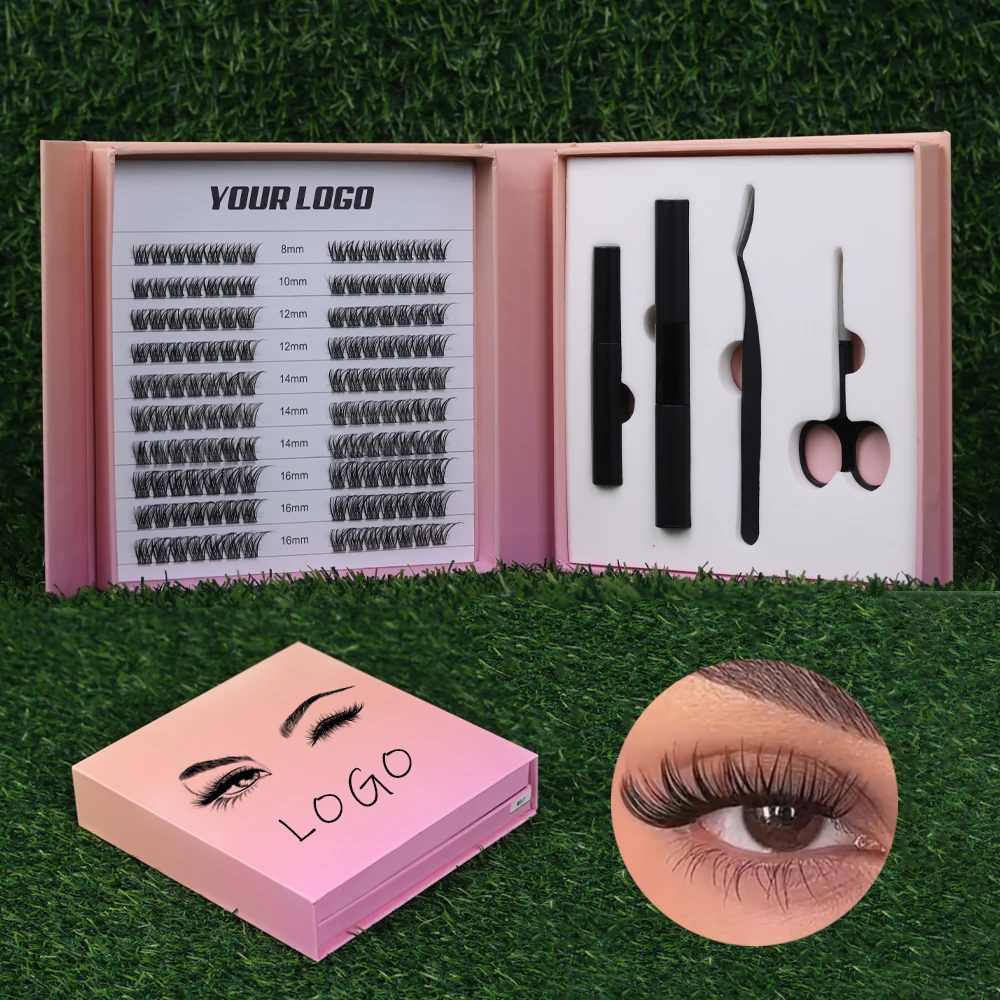 New Arrival Natural Fake Eyelashes Set DIY Lash Extension Kit C D Curl 3D Faux Mink Segmented Eyelash Cluster Lashes Kit